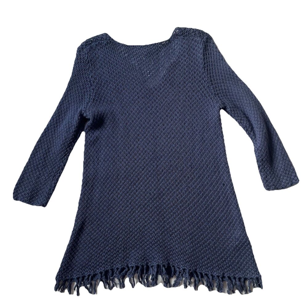 Tommy Bahama Women L Harbor Cliff Tunic Sweater 3/4 Sleeve Wool Blend Fringe Hem - Picture 6 of 11